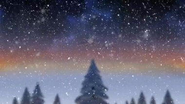 Noel 'de kış manzarasına yağan kar animasyonu. Noel geleneği ve kutlama konsepti dijital olarak oluşturulmuş video.