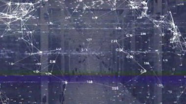 Bilgisayar sunucuları üzerinden numaralarla bağlantı ağının animasyonu. Dijital olarak oluşturulmuş küresel veri işleme, bağlantılar ve ağlar konsepti.