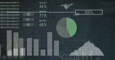 Siyah arkaplanda veri işleme animasyonu. Küresel teknoloji, bilgisayar ve dijital arayüz kavramı dijital olarak oluşturulmuş video.