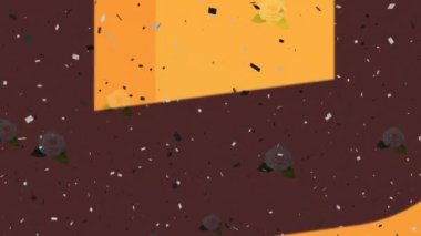 Düşen konfeti ve çiçeklerin pembe arkaplandaki alışveriş ikonu üzerindeki animasyonu. Küresel iş konsepti dijital oluşturulmuş video.