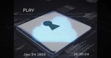 Asma kilit üzerinde veri işleme animasyonu. küresel iş ve dijital arayüz kavramı dijital olarak oluşturulmuş video.