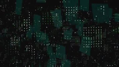 Bulutların üzerinde hareket eden benekler. Küresel iş ve dijital arayüz kavramı dijital olarak oluşturulmuş video.