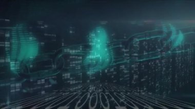 Zincir üzerinde veri işleme animasyonu. Küresel iş ve dijital arayüz kavramı dijital olarak oluşturulmuş video.