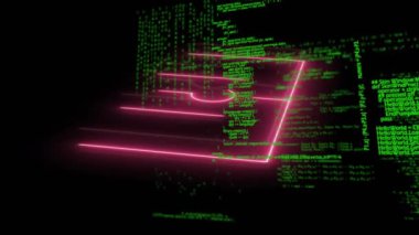 Neon spor sahasında veri işleme animasyonu. Küresel spor, rekabet ve veri işleme kavramı dijital olarak oluşturulmuş video.