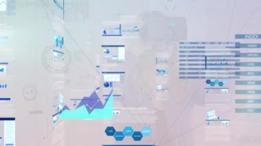 Beyaz arka planda finansal veri işleme animasyonu. Küresel veri işleme ve ekonomi kavramı dijital video üretimi.