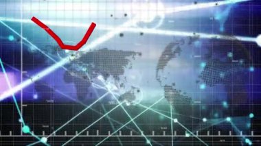 Dünya haritası üzerinde veri işleme animasyonu. küresel iş ve dijital arayüz kavramı dijital olarak oluşturulmuş video.