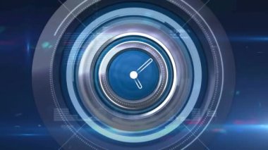 Siyah arkaplandaki veri işleme üzerinde saatle taramanın animasyonu. Küresel teknoloji, bilgisayar ve dijital arayüz kavramı dijital olarak oluşturulmuş video.