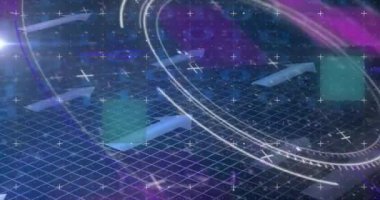 İkili kodlar üzerinde daireler, oklar ve merceklerle yapılan arıza tekniğinin animasyonu. Dijital olarak üretilmiş, hologram, geometrik şekil, büyüme, kodlama, ızgara şablonu ve teknoloji kavramı.