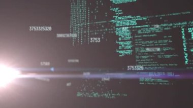 Karanlık arka planda veri işleme animasyonları. Küresel veri işleme ve bağlantı konsepti dijital video oluşturuldu.