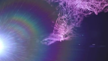 Arka plandaki spot ışıklarının üzerinde hareket eden ışık izlerinin animasyonu. Küresel bilim veri işleme ve dijital arayüz konsepti dijital olarak oluşturulmuş video.