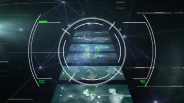 Karanlık arkaplan üzerinde dijital veri işleme ve dijital arayüzün animasyonu. Küresel veri işleme kavramı dijital oluşturulmuş video.