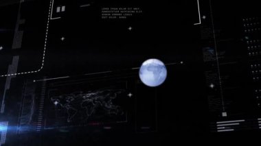 Dünya üzerinde veri işleme animasyonu. küresel iş ve dijital arayüz kavramı dijital olarak oluşturulmuş video.