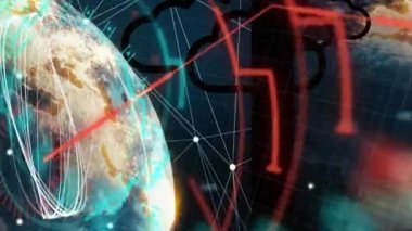 Veri işleme üzerinde dünyanın animasyonu. küresel iş ve dijital arayüz kavramı dijital olarak oluşturulmuş video.