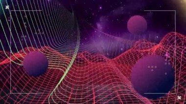 Dalga desenli dairelerin animasyonu ve bilgi arayüzü üzerinde üçgen. Dijital olarak oluşturulmuş, grafikler, geometrik şekil, rapor, finans, veri, gelecek ve teknoloji kavramı.