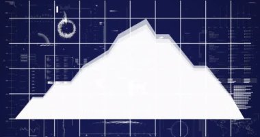 Dağın kesilmesi üzerine infografik arayüz ve ızgara deseni animasyonu. Dijital olarak üretilen hologram, rapor, finans, doğa, müzik, geometrik şekil ve teknoloji kavramı.