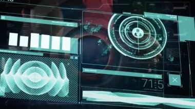 Veri işleme üzerine beyaz erkek rugby oyuncusunun animasyonu. Küresel spor ve dijital arayüz kavramı dijital olarak oluşturulmuş video.