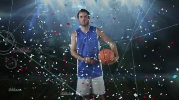 Animation Réseau Connexions Sur Joueur Caucasien Basket Ball Masculin Concept — Video