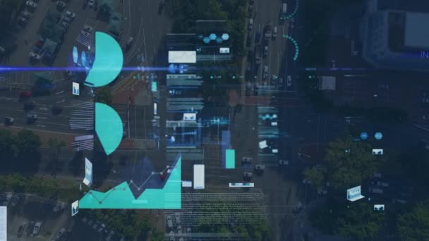 都市のデータ処理のアニメーション グローバルビジネスとデジタルインターフェースの概念デジタル生成されたビデオ — ストック動画