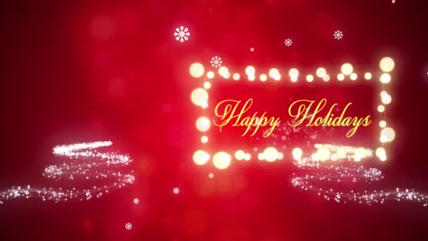 Animación Texto Felices Fiestas Sobre Nevadas Árboles Navidad Navidad Invierno — Vídeo de stock