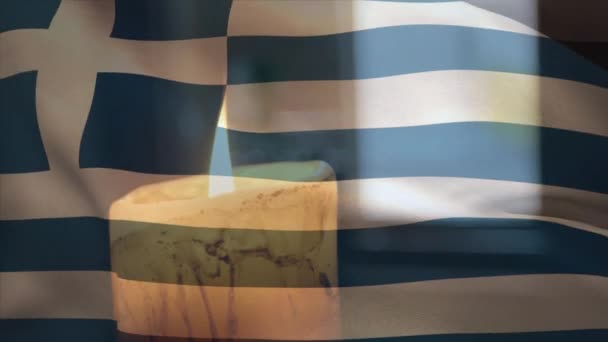 Mumun Üzerinde Yunan Bayrağının Animasyonu Küresel Vatanseverlik Dijital Arayüz Kavramı — Stok video