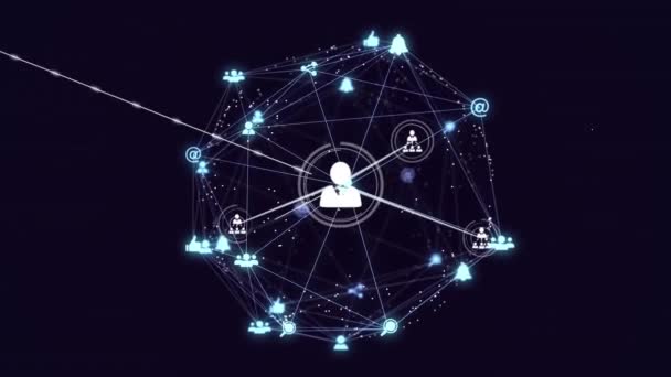 Animação Rede Conexões Sobre Fundo Preto Conceito Global Negócios Interface — Vídeo de Stock
