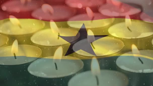Animacja Flagi Ghany Nad Świecami Globalny Patriotyzm Koncepcja Cyfrowego Interfejsu — Wideo stockowe