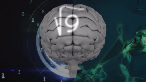 Animación Ecuaciones Matemáticas Flotando Sobre Cerebro Humano Escáner Contra Fondo — Vídeos de Stock