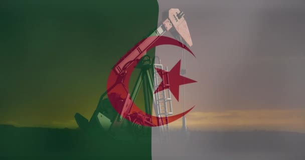 Animação Bandeira Algeria Sobre Bomba Óleo Conceito Finanças Globais Negócios — Vídeo de Stock