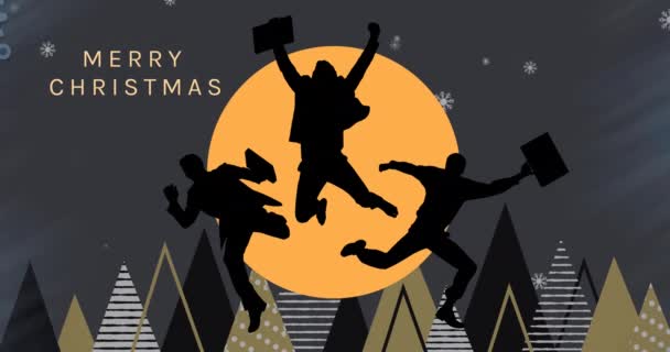 Animacja Wesołych Świąt Bożego Narodzenia Oraz Noworoczny Tekst Sylwetki Skocznych — Wideo stockowe