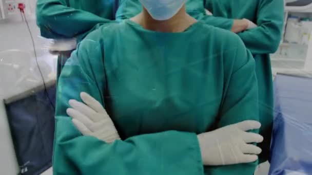 Animering Olika Läkare Masker Operationssalen Över Svetsutrustning Verkstaden Digital Komposit — Stockvideo
