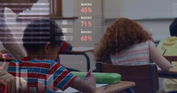 Animatie Van Statistische Gegevensverwerking Blanke Vrouwelijke Leerkrachten Schoolkinderen School Onderwijstechnologie — Stockvideo