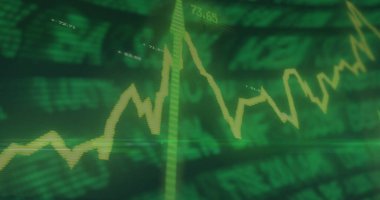 Dolar sembolleri üzerinde veri işleme resmi. Küresel iş, finans ve dijital arayüz kavramı dijital olarak oluşturulmuş görüntü.