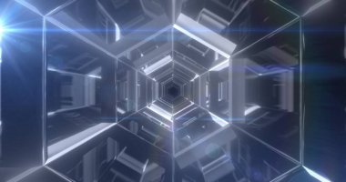 Hipnotize edici bir döngü içinde hareket eden çoklu parlayan altıgen şekillerinin görüntüsü. Renk ve hareket kavramı dijital olarak oluşturuldu.