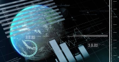 Dünya üzerinde veri işleme görüntüsü. küresel iş ve dijital arayüz kavramı dijital olarak oluşturulmuş görüntü.