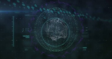 Yüz maskesi takan adamın üzerindeki küresel koronavirüs hücrelerinin görüntüsü. Küresel covid salgını ve sağlık hizmetleri konsepti dijital olarak oluşturulmuş görüntü.