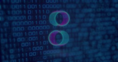 Daireler üzerinde veri işleme görüntüsü. Küresel iş, finans ve dijital arayüz kavramı dijital olarak oluşturulmuş görüntü.