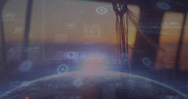 Evinde dijital tablet tutan beyaz bir kıza karşı veri işlemenin birleşik görüntüsü. Küresel işletme veri işleme finans krizi ve durgunluk kavramı dijital olarak oluşturulan görüntü.