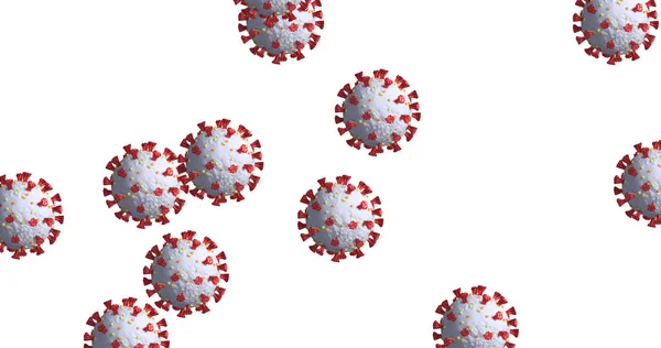 Imagen Múltiples Macrocélulas Del Coronavirus Covid Extendiéndose Sobre Fondo Blanco —  Fotos de Stock