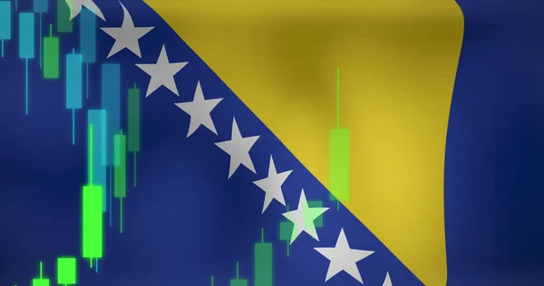 ボスニア ヘルツェゴヴィナの国旗に関するデータ処理の画像 グローバルビジネス デジタルインターフェイスの概念デジタル生成されたイメージ — ストック写真