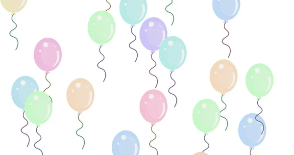 Image Plusieurs Ballons Multicolores Volant Sur Fond Blanc Célébration Anniversaire — Photo