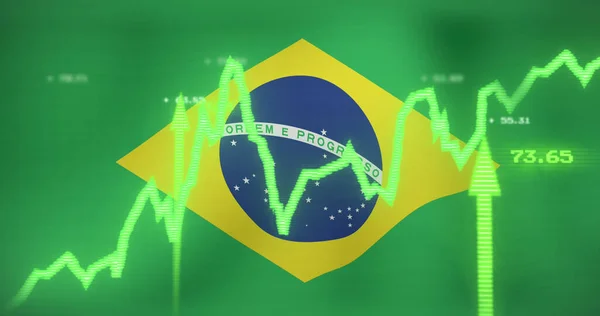 Brezilya Bayrağı Üzerinde Veri Işleme Görüntüsü Küresel Finans Dijital Arayüz — Stok fotoğraf