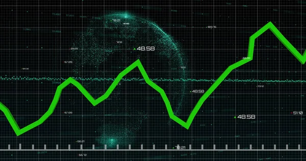 Imagem Processamento Dados Sobre Globo Conceito Global Negócios Finanças Interface — Fotografia de Stock