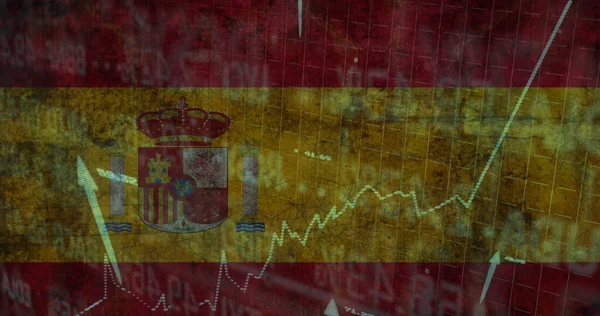 Spain 깃발에 데이터 이미지 글로벌 비즈니스 디지털 인터페이스 디지털 이미지 — 스톡 사진
