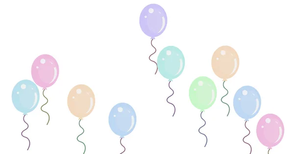 Afbeelding Van Meerdere Meerkleurige Ballonnen Die Tegen Een Witte Achtergrond — Stockfoto