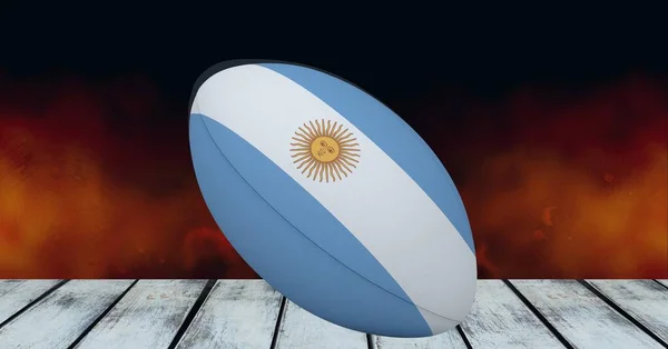 Siyah Arka Planda Arjantin Bayrağı Ile Süslenmiş Ragbi Topu Kompozisyonu — Stok fotoğraf