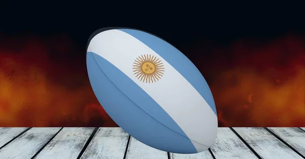 Composição Bola Rugby Decorada Com Bandeira Argentina Sobre Fundo Preto — Fotografia de Stock