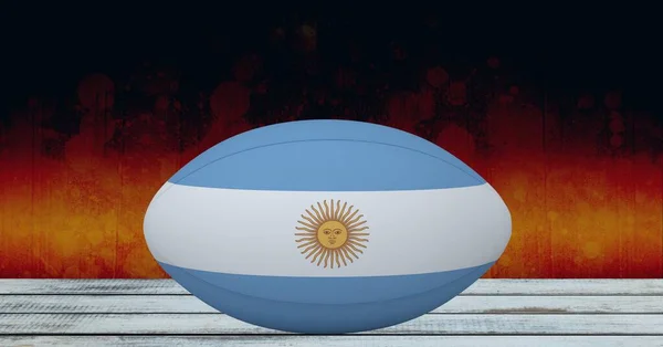 Složení Rugby Koule Zdobené Vlajkou Argentiny Černém Pozadí Sport Mezinárodní — Stock fotografie