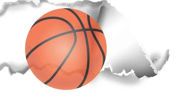Zusammensetzung Des Basketballs Auf Zerrissenem Weißem Papierhintergrund Mit Dunklem Hinteren — Stockfoto