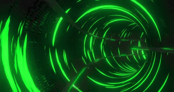 Image Glowing Tunnel Multiple Green Glowing Light Trails Moving Hypnotic — Stock Photo, Image