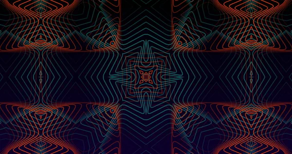 複数の万華鏡の光の列の画像抽象的な輪郭形状は 黒の背景にシームレスなループで催眠運動に移動します 色と動きの概念デジタル生成された画像 — ストック写真